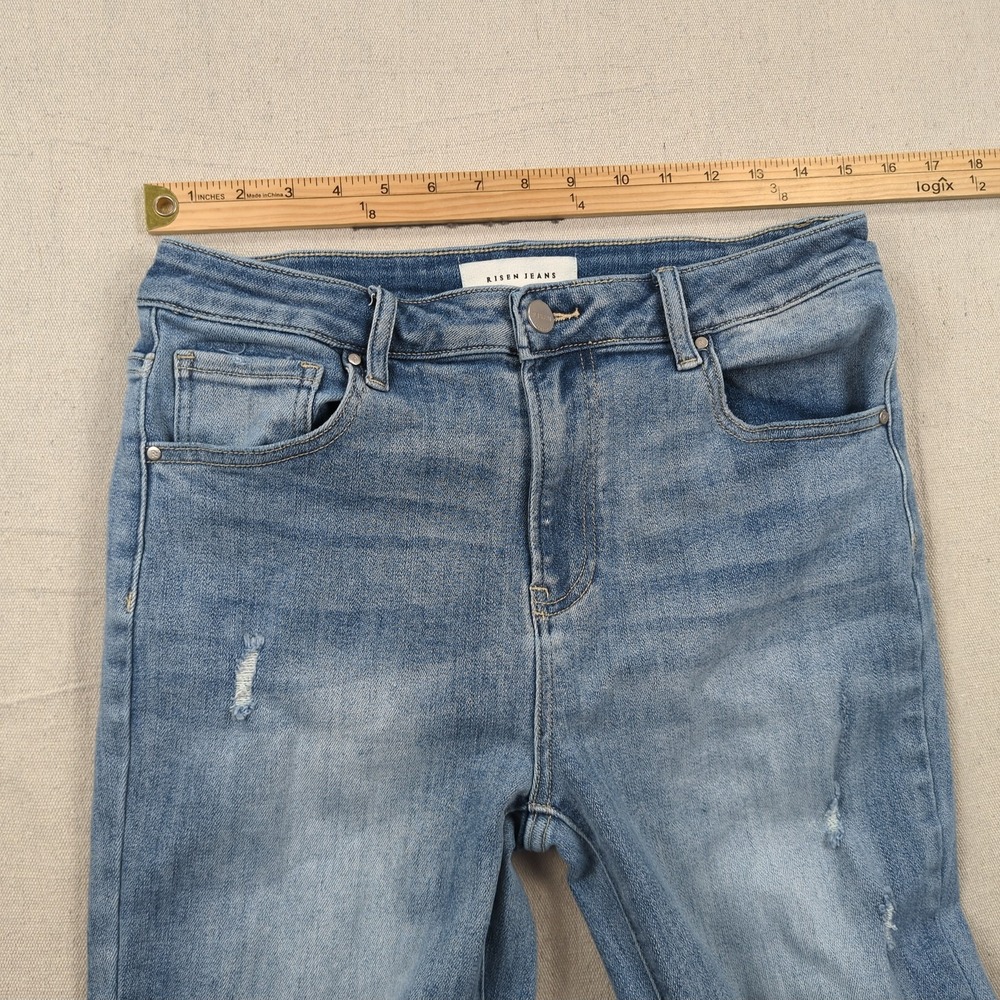 Risen Jeans Womens 30 Blue Distressed Flare Stretch Boho Hippie - Picture 7 of 16